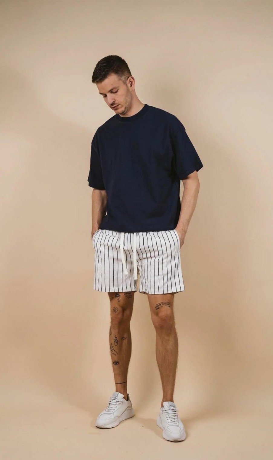 Menswear * | Kore Studios | Amalfi Linen Short Stripe White