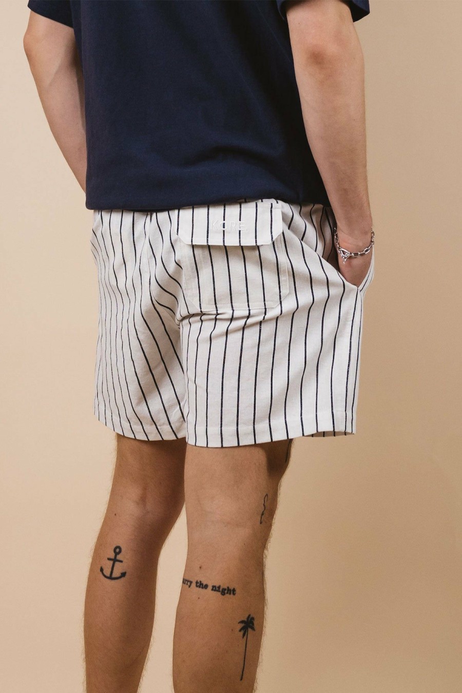 Menswear * | Kore Studios | Amalfi Linen Short Stripe White