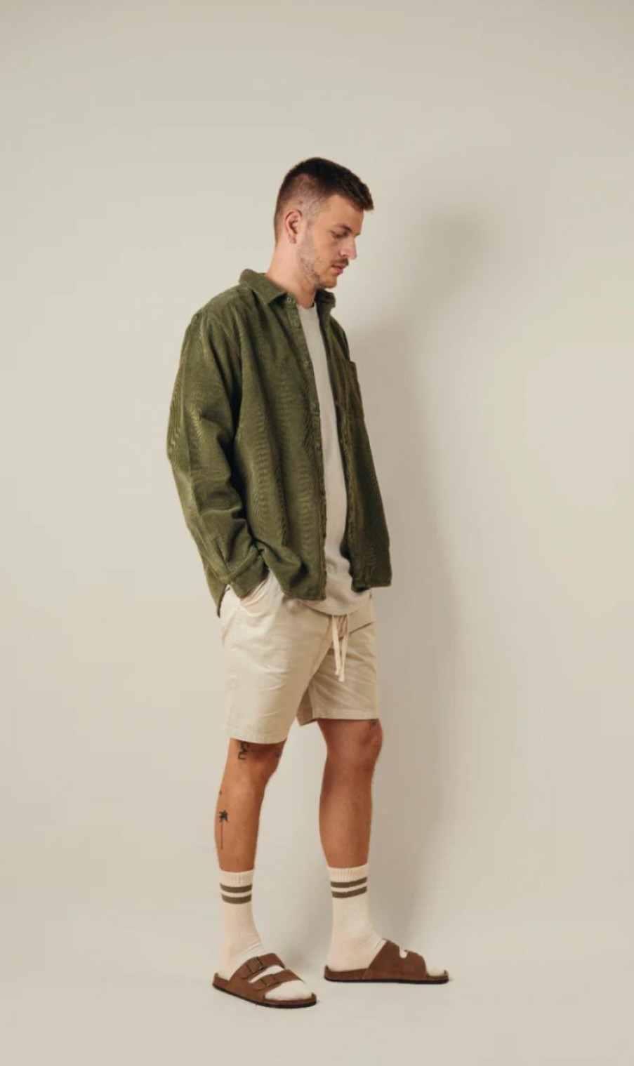 Menswear * | Kore Studios | Boston Heavy L/S Cord Shirt Pine Green