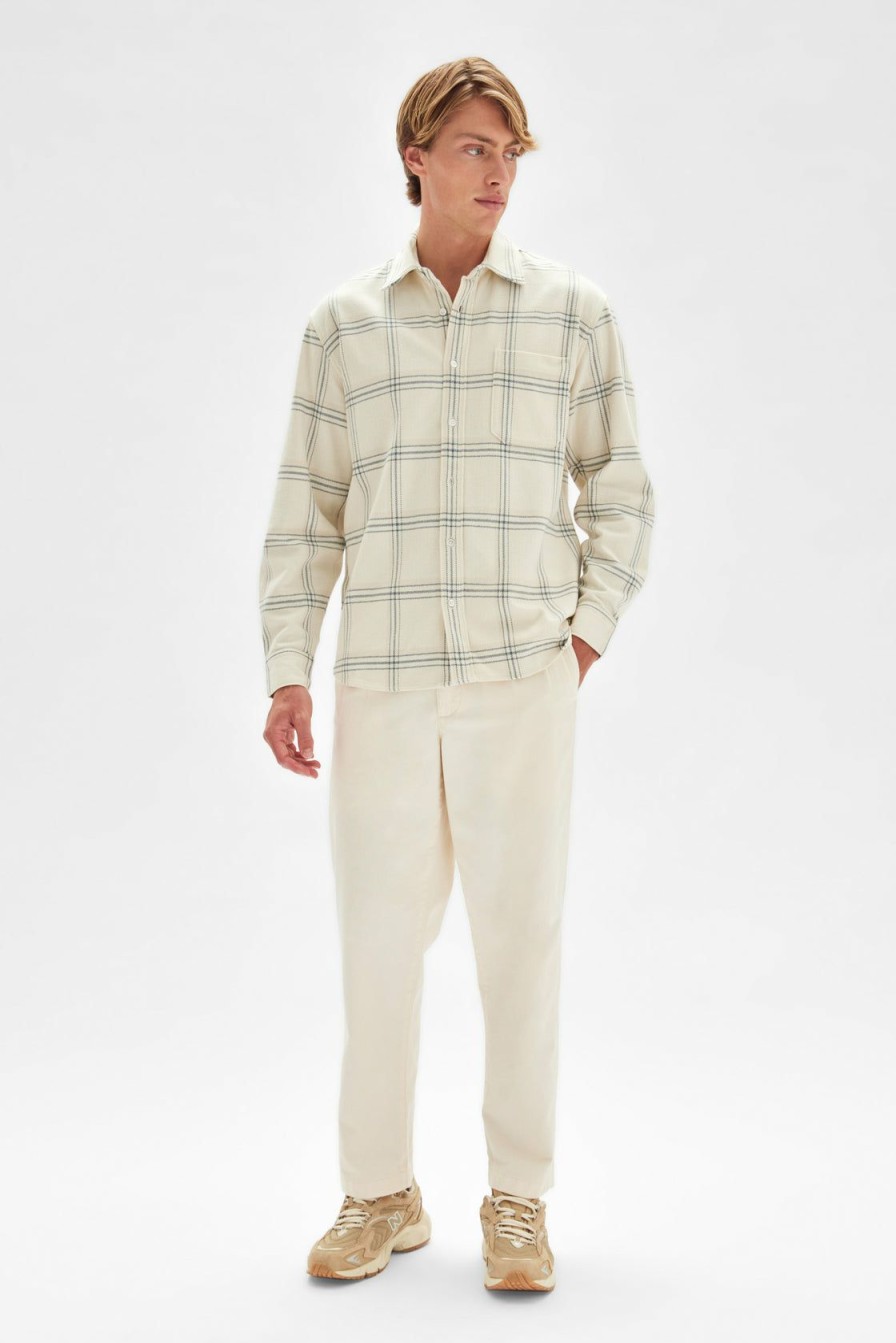 Menswear * | Assembly Label | Brushed Check Overshirt Pacific/Cream Check Multi