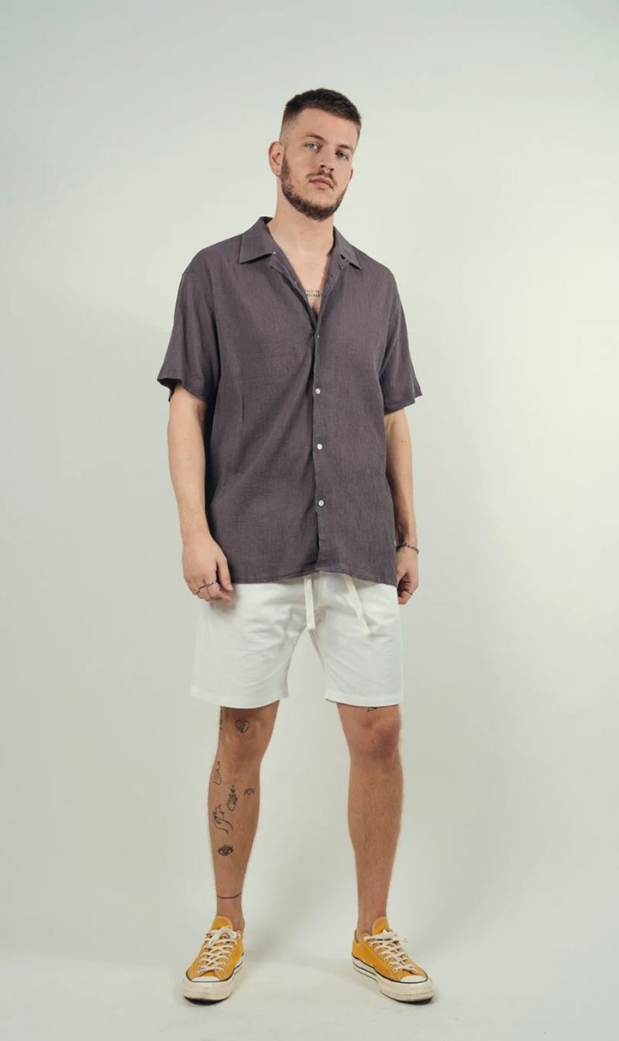 Menswear * | Kore Studios | Island S/S Shirt Ashphalt Grey