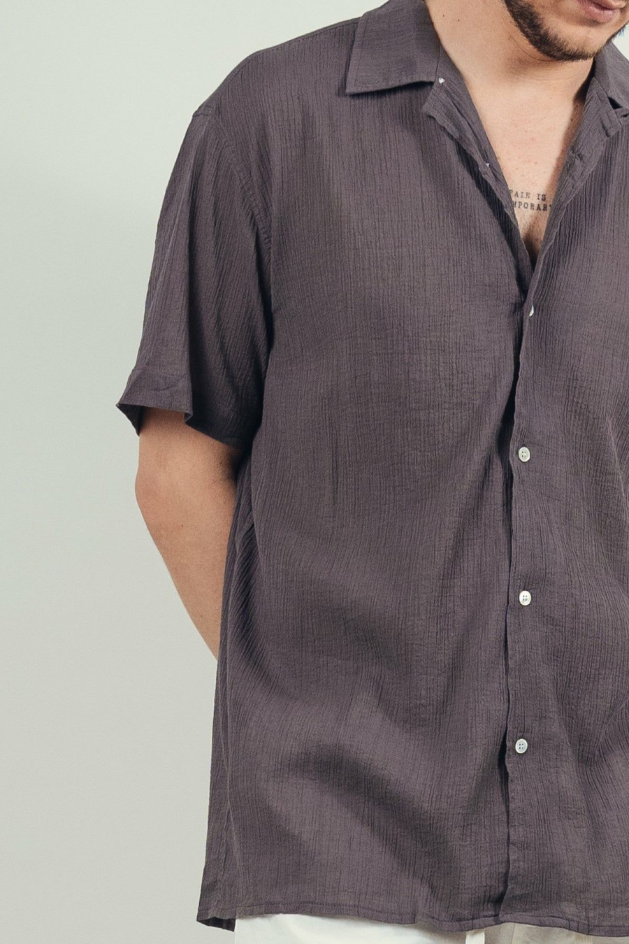 Menswear * | Kore Studios | Island S/S Shirt Ashphalt Grey