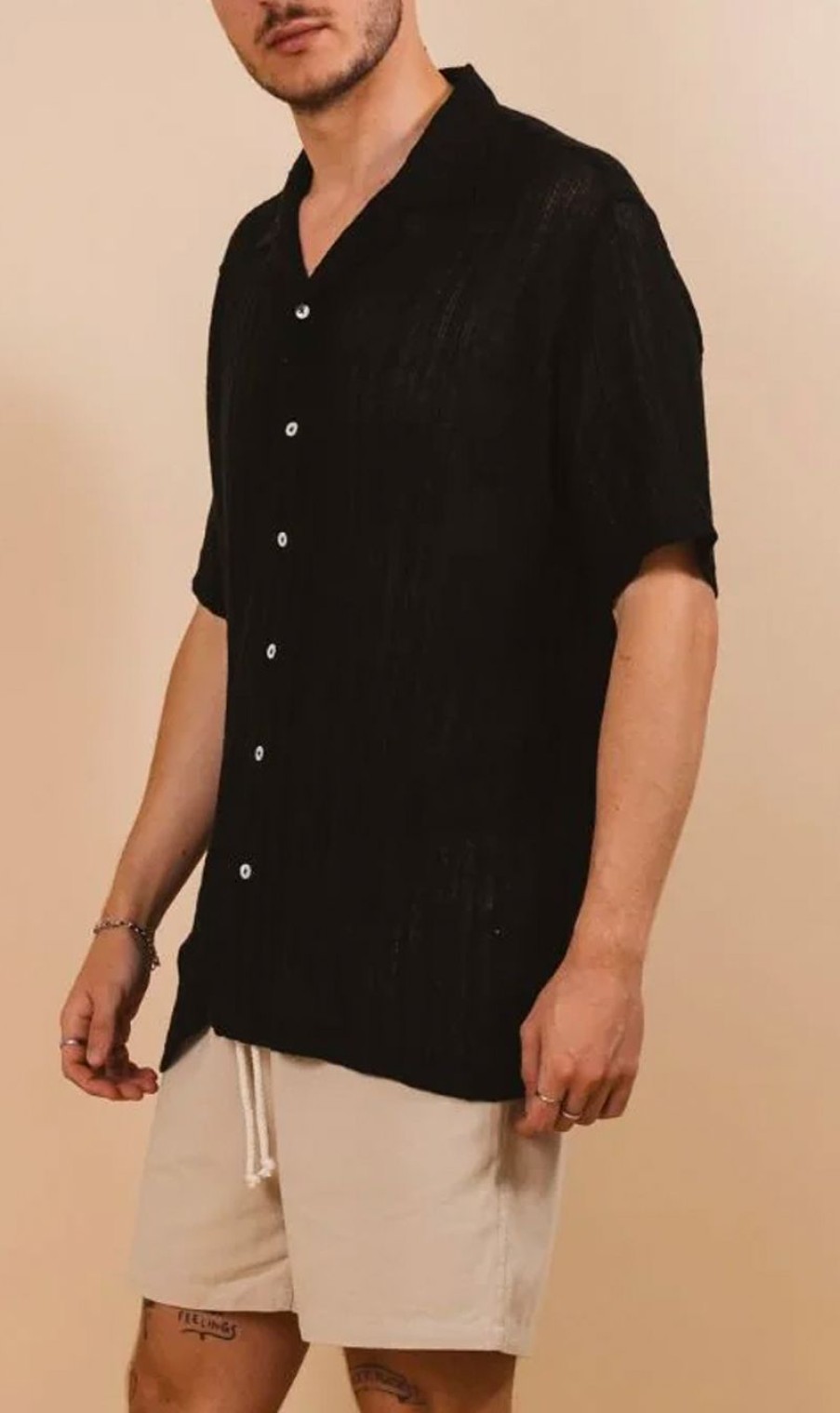 Menswear * | Kore Studios | Soft Hand S/S Shirt Night Black