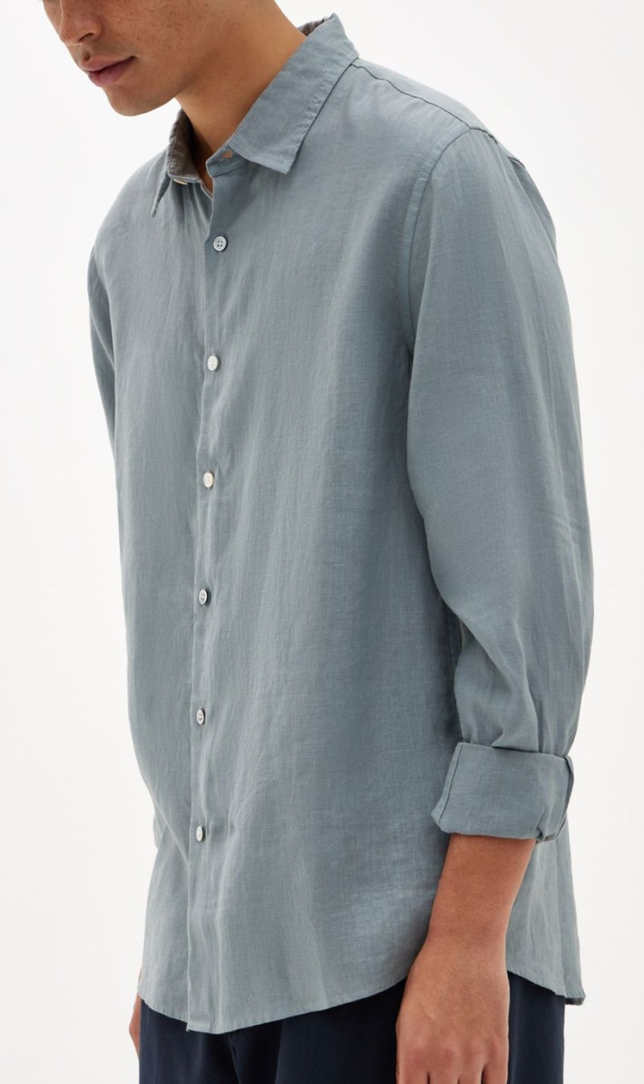 Menswear * | Assembly Label | Casual Long Sleeve Shirt Pacific Blue