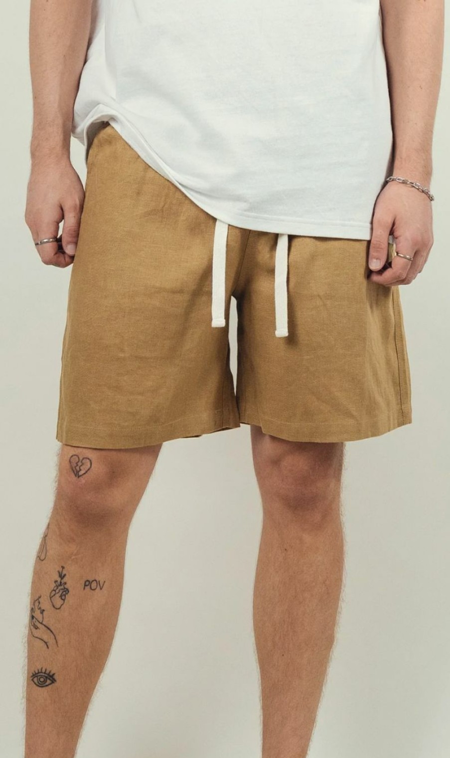 Menswear * | Kore Studios | Puglia Linen Short Caramel Brown