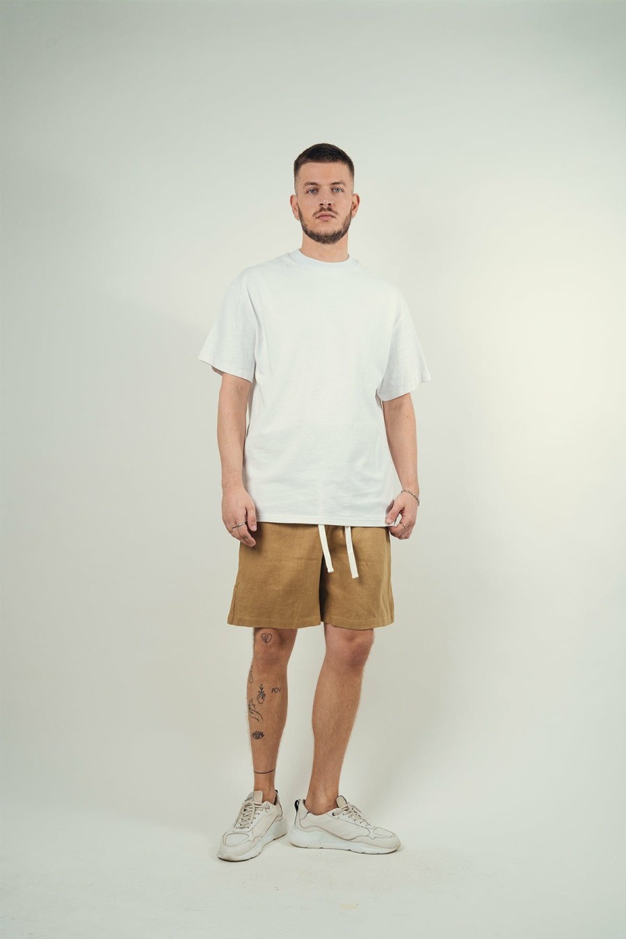 Menswear * | Kore Studios | Puglia Linen Short Caramel Brown