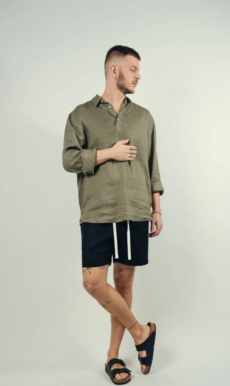 Menswear * | Kore Studios | Cannes Linen Polo Pine Green