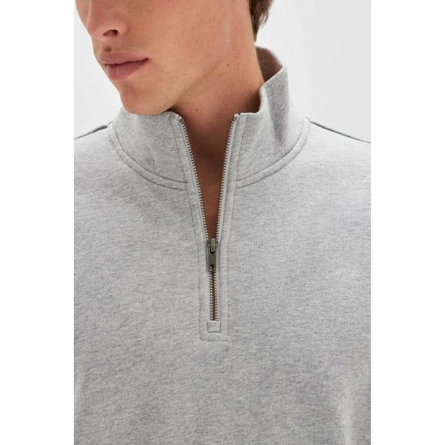 Menswear * | Assembly Label | Jasper Quarter Zip Fleece Marle Grey