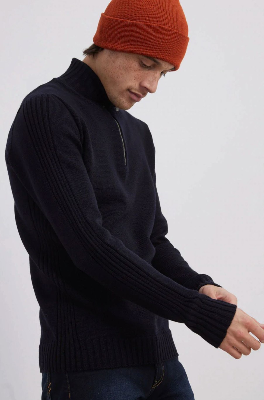 Menswear * | Standard Issue | Merino Zip Jumper Navy