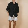 Menswear * | Kore Studios | Amalfi Long Sleeve Linen Shirt Ashphalt Black