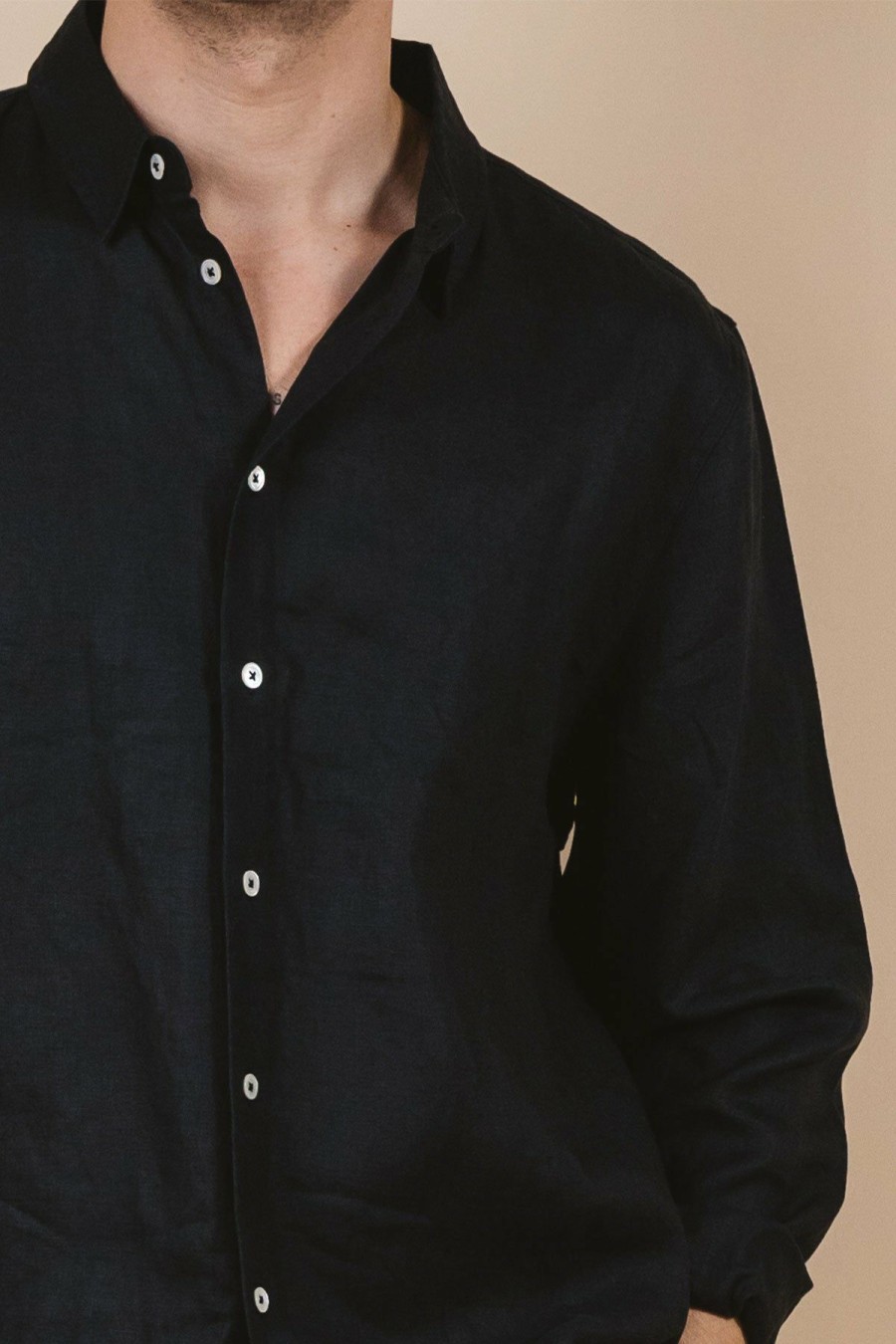 Menswear * | Kore Studios | Amalfi Long Sleeve Linen Shirt Ashphalt Black