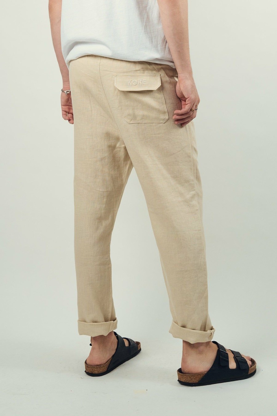 Menswear * | Kore Studios | Amalfi Linen Pant Hay Beige