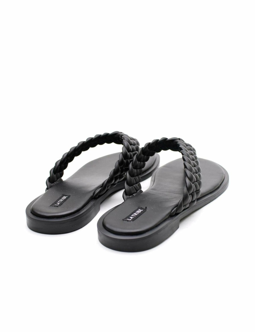 Sandals * | La Tribe | Braided Thong Black