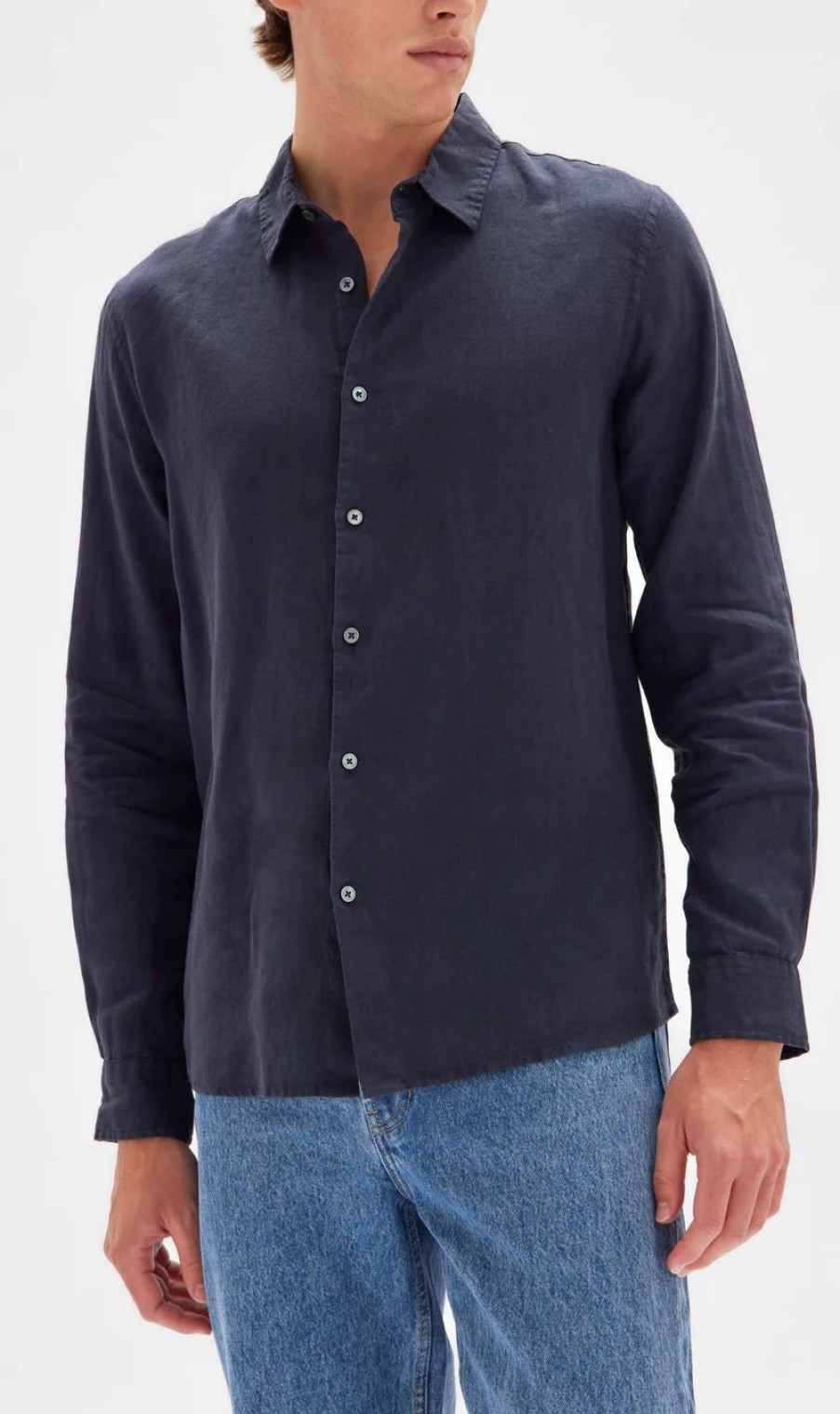 Menswear * | Assembly Label | Casual Long Sleeve Shirt True Navy