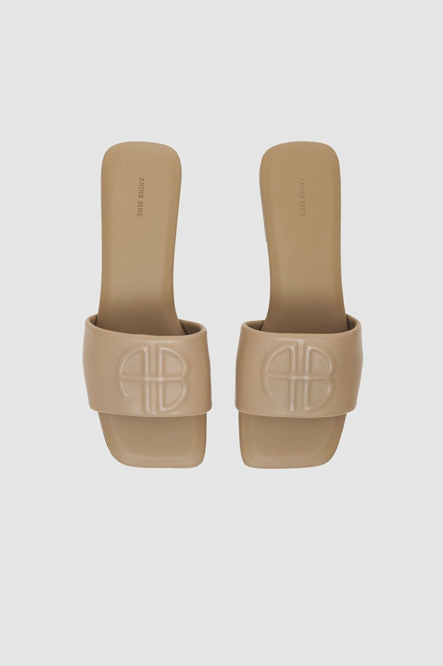 Sandals * | Anine Bing | Ria Slides Butterscotch Monogram Beige