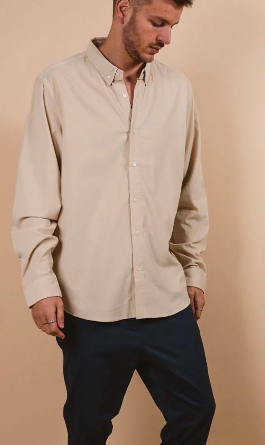 Menswear * | Kore Studios | Roy L/S Cord Shirt Sand Beige