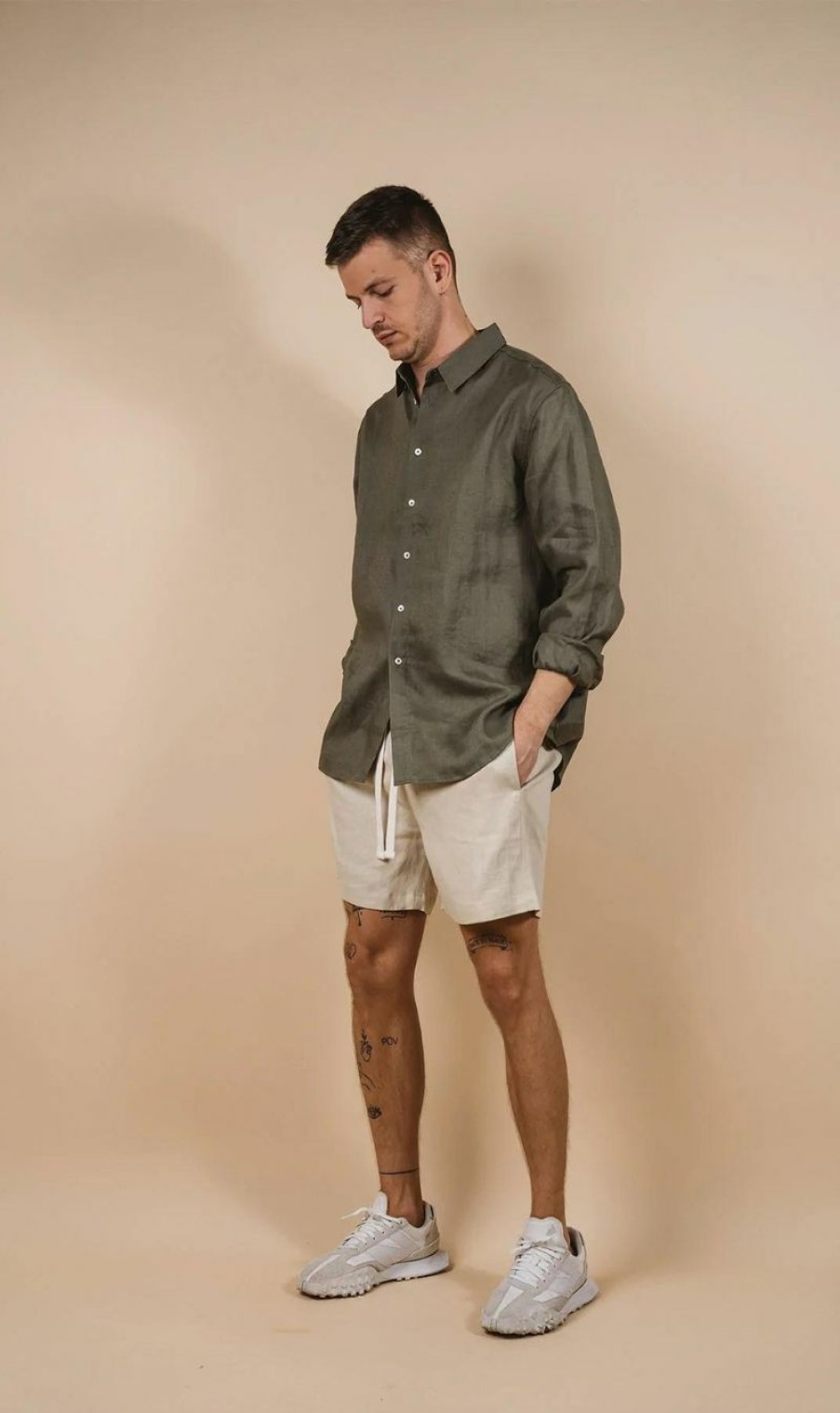 Menswear * | Kore Studios | Amalfi Linen Shirt Pine Misc