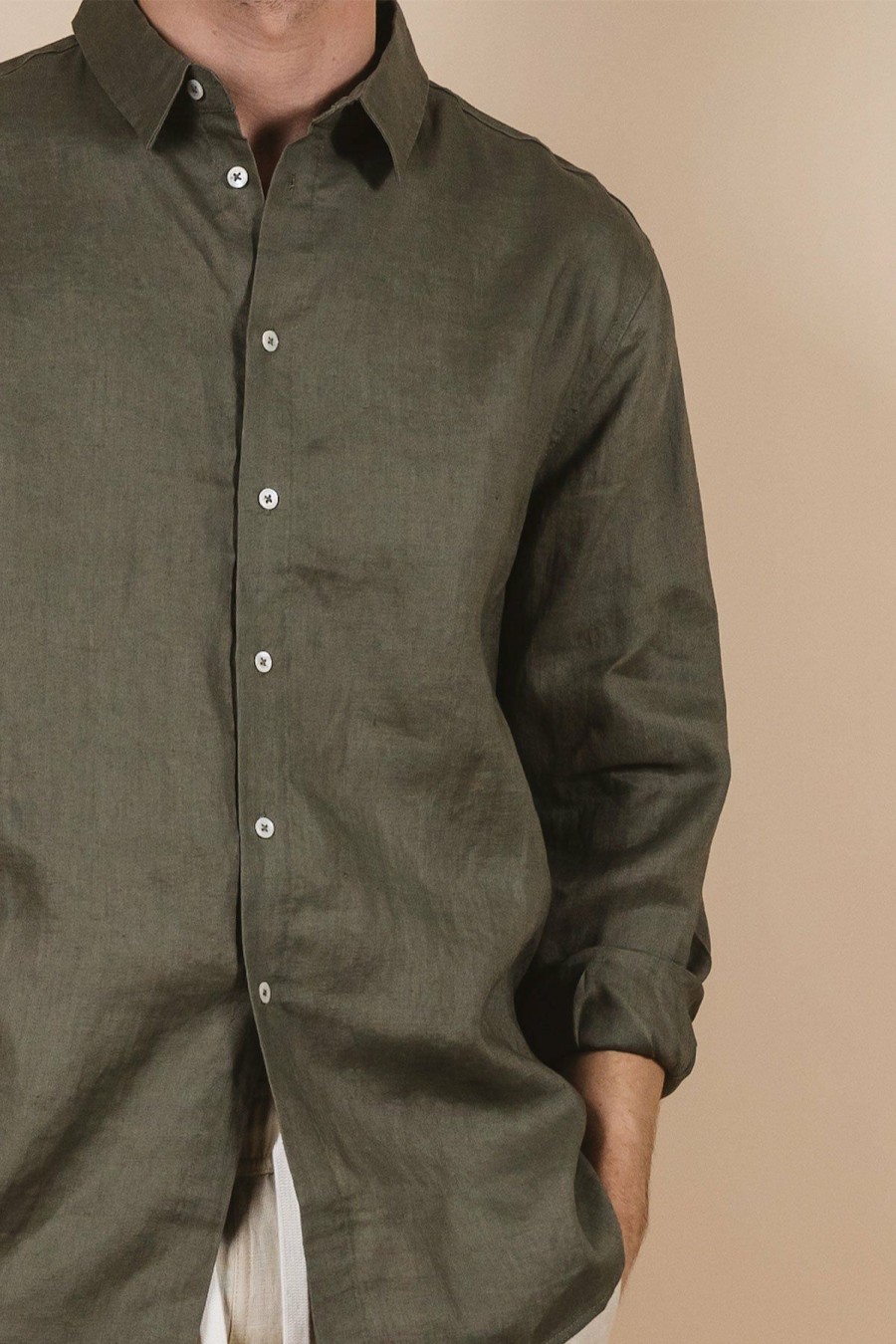 Menswear * | Kore Studios | Amalfi Linen Shirt Pine Misc