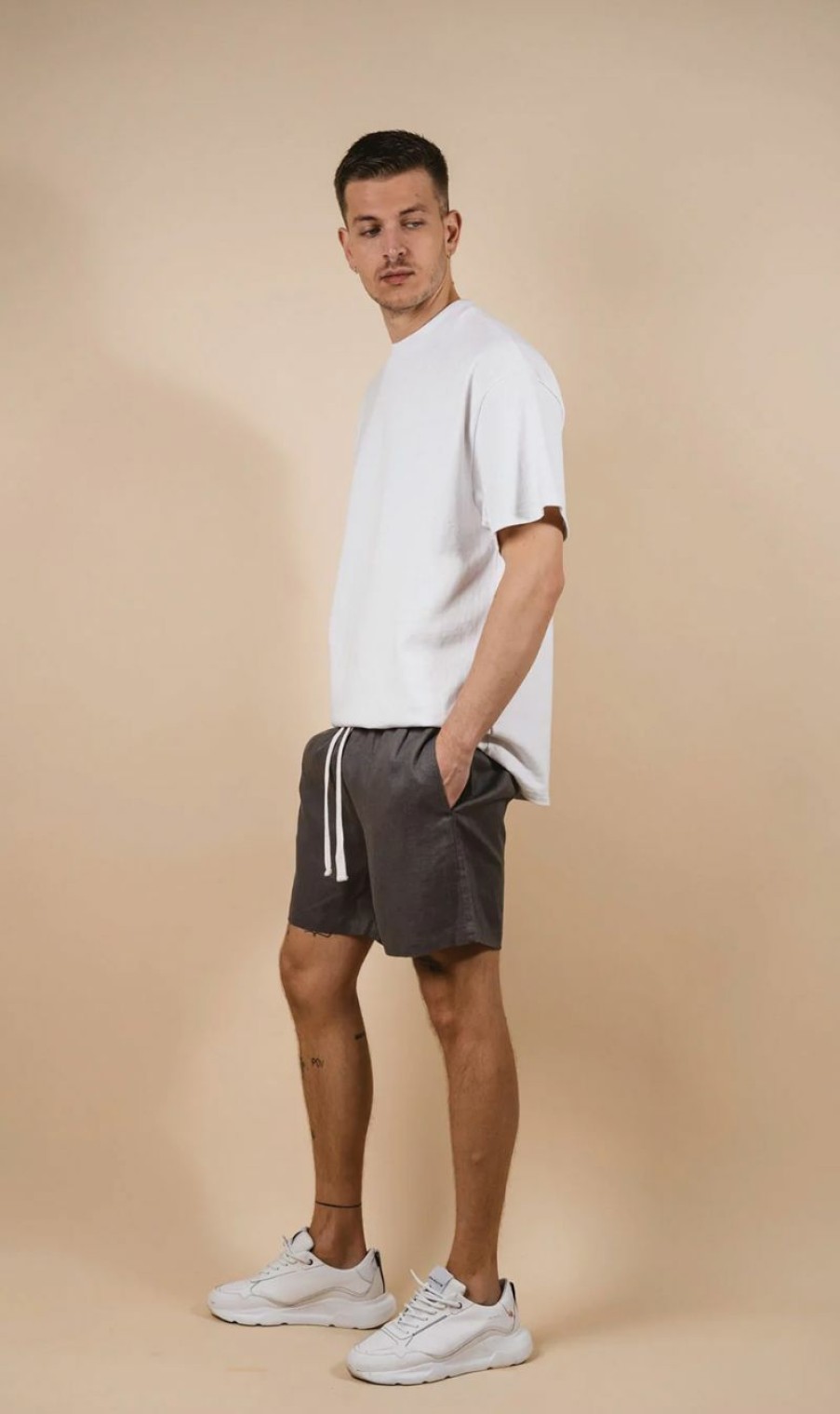 Menswear * | Kore Studios | Puglia Linen Short Ash Grey