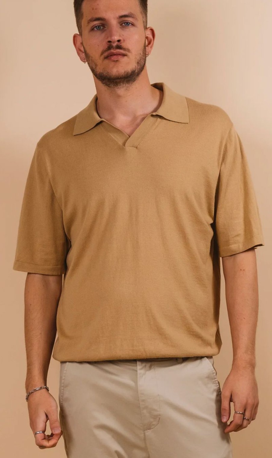 Menswear * | Kore Studios | Stark Knit Polo Beige