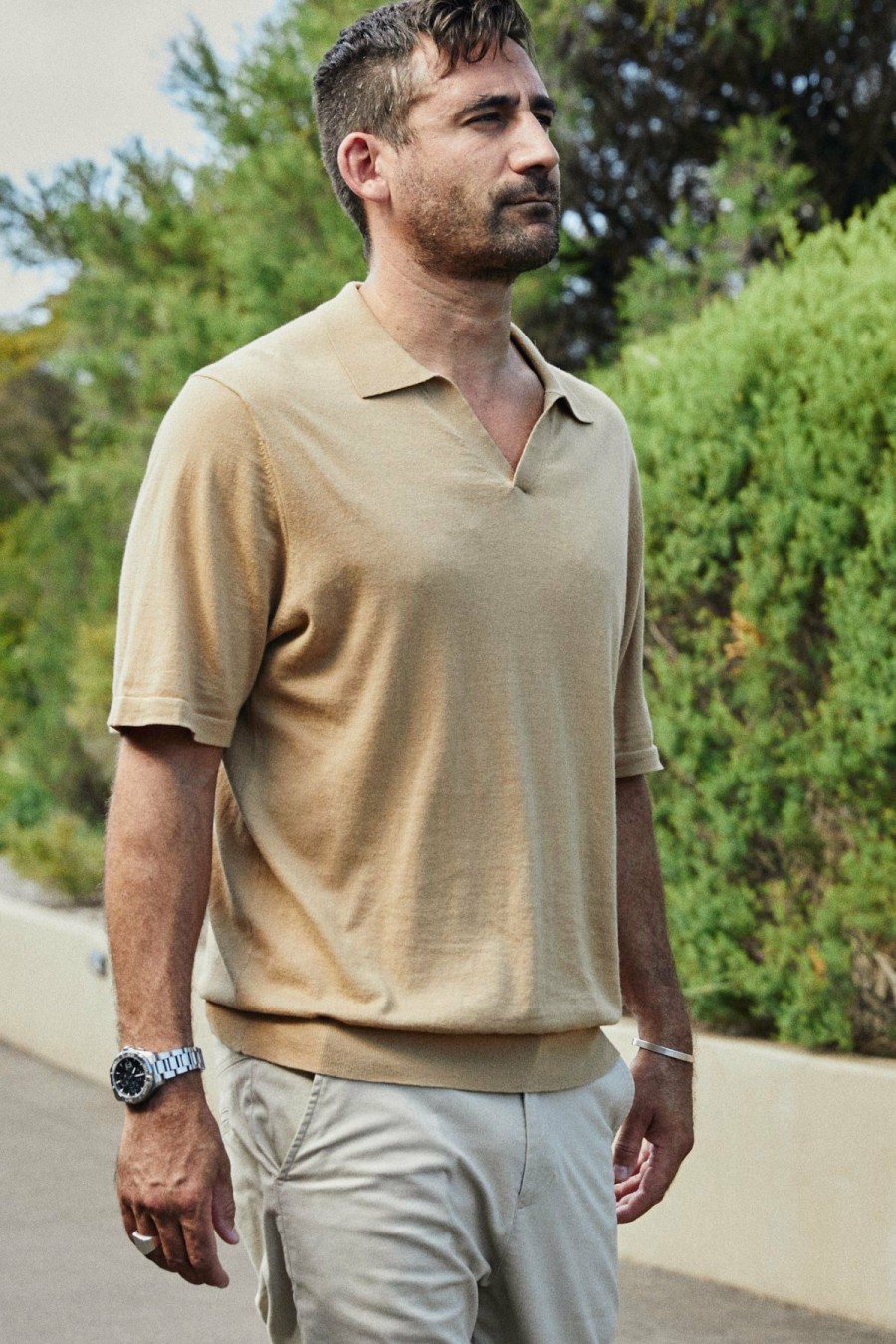 Menswear * | Kore Studios | Stark Knit Polo Beige