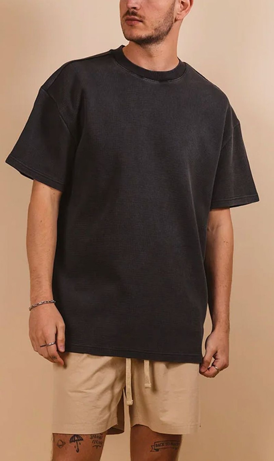 Menswear * | Kore Studios | Offside Waffle Tee Charcoal Grey