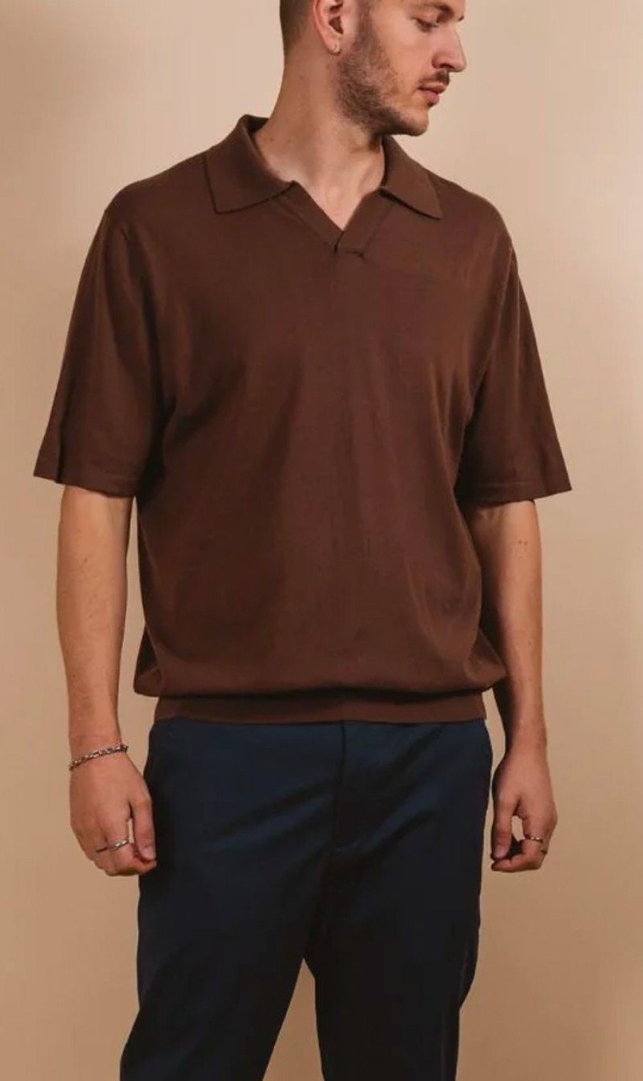 Menswear * | Kore Studios | Stark Knit Polo Taupe Brown