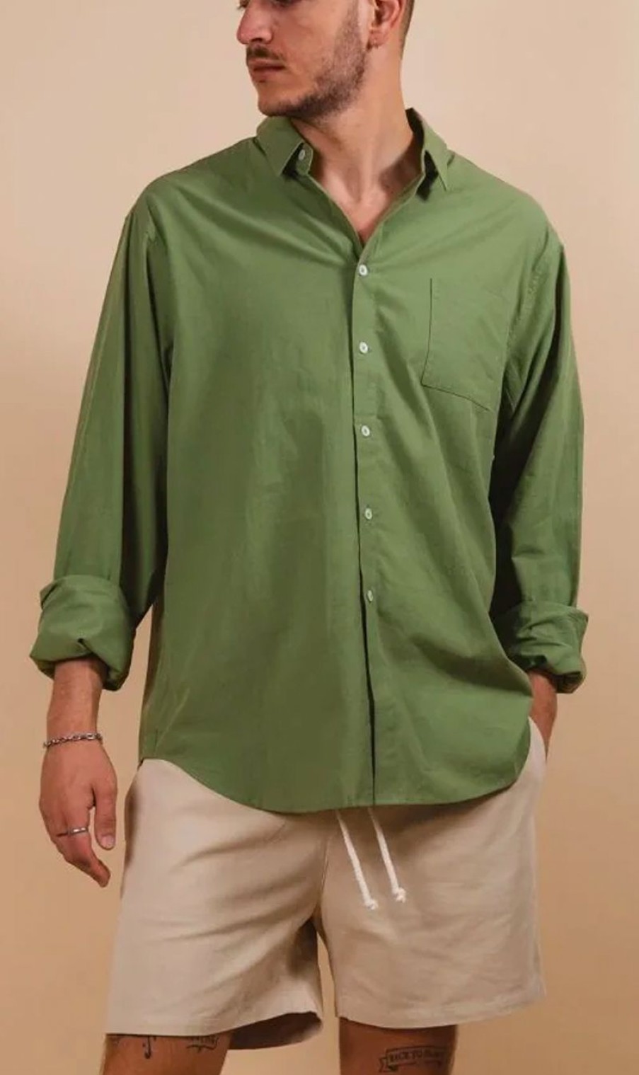 Menswear * | Kore Studios | Valley Poplin L/S Shirt Olive Green