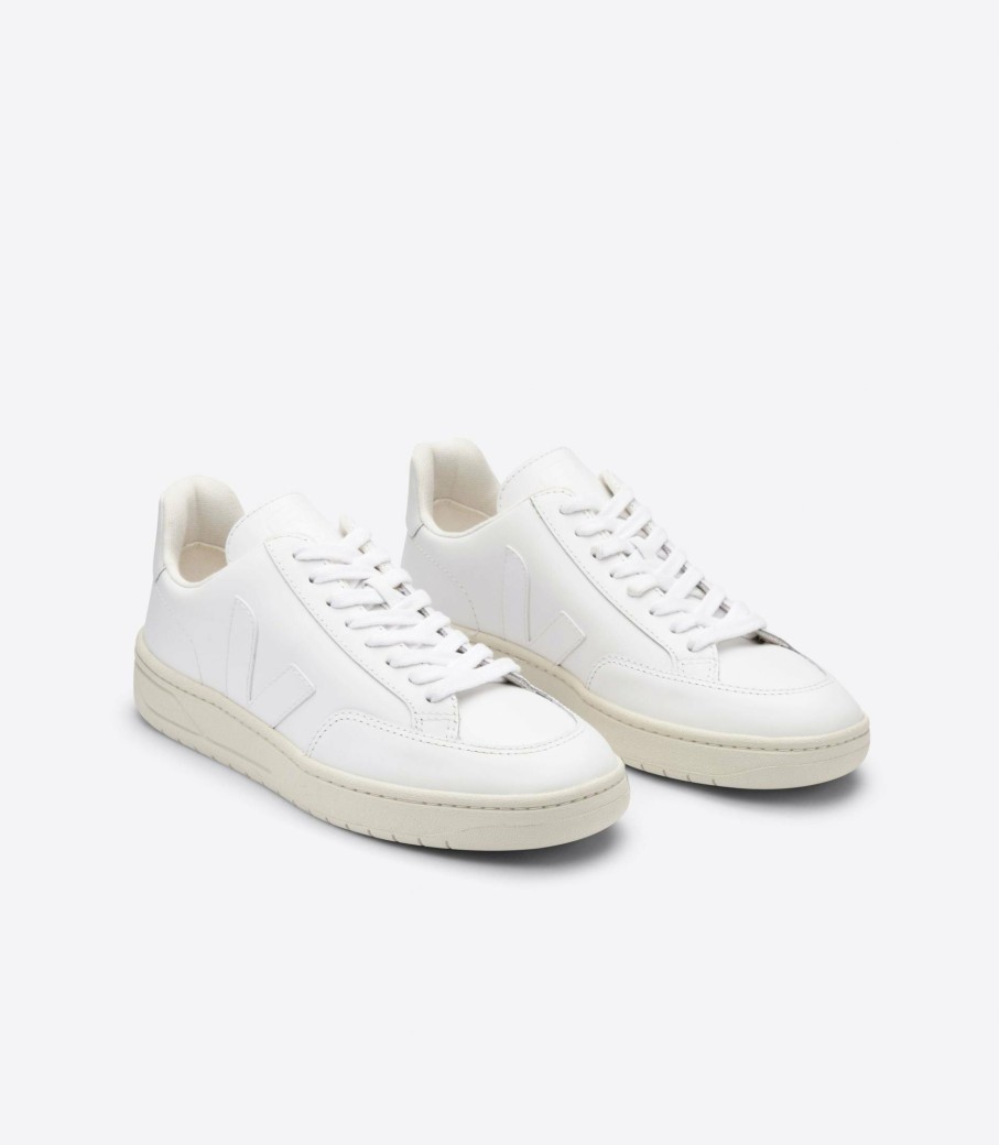 Sneakers * | Veja | Mens V-12 Leather Sneakers Extra White